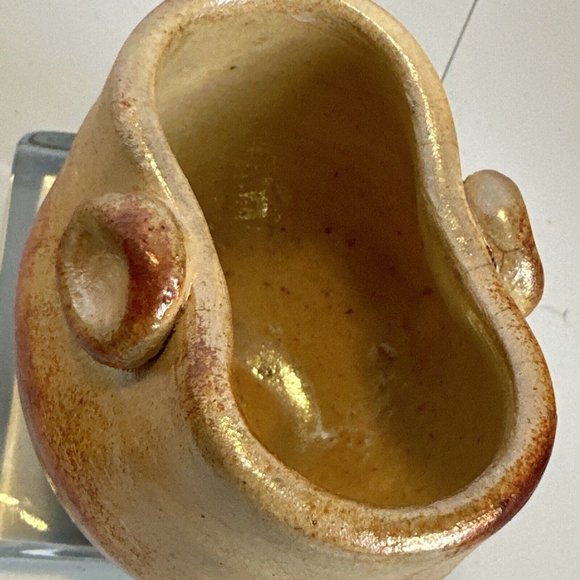 Raku Stoneware Pottery Pot Vase Signed Teri ? Orange/Copper Lava Type Glaze 3.7” - Picture 6 of 15